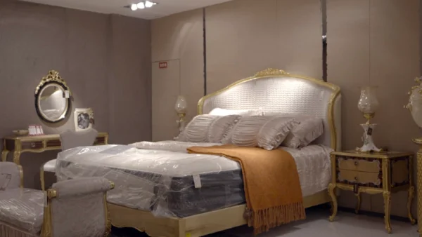 Luxury Classic Upholstered Bed with Gold Detailing