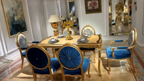 Imperial Elegance Gold-Framed Dining Table with 6 chair Set