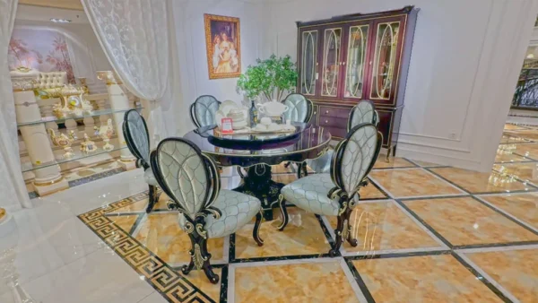 Round Dining Set – 6-Seater Prestige in Black & Gold