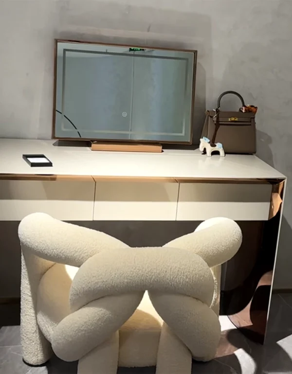 Modern Minimalist Dressing Table with Mirror & Designer Knot Chair
