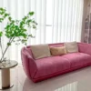 Modern Pink Velvet Curved Sofa – Luxury Contemporary 3-Seater